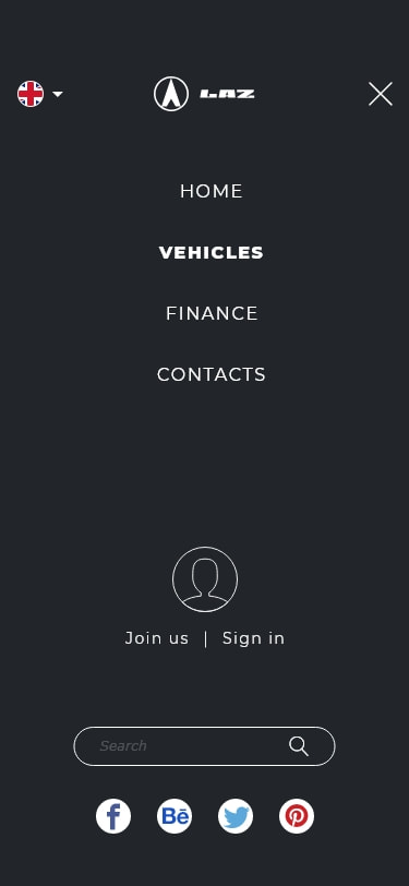 mobile version of main menu for laz factory designed by Dima Radushev